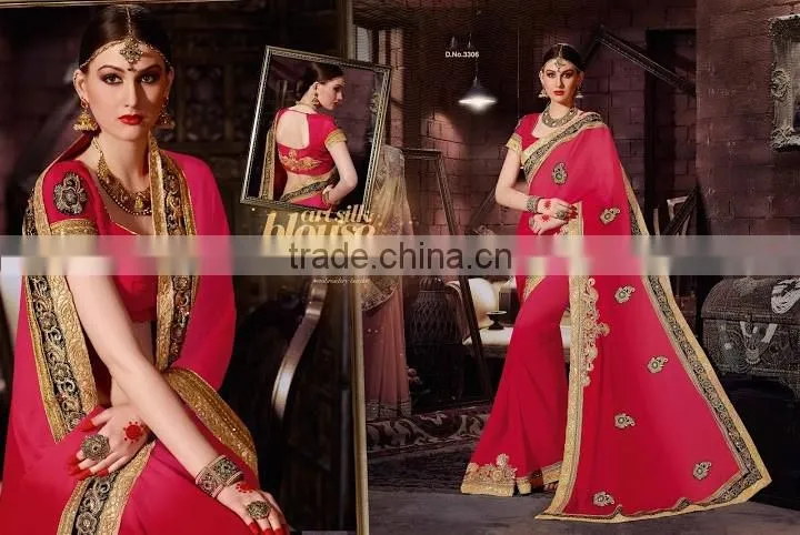 Blue Georgette On Net Designer Lehenga Saree