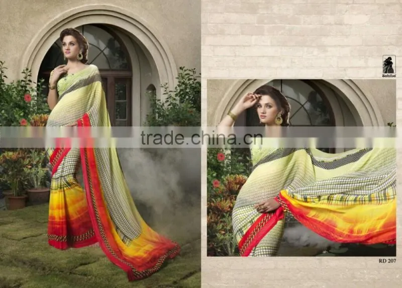 Zari Blouse and Orange color Womaniya Designer Sarees Collections