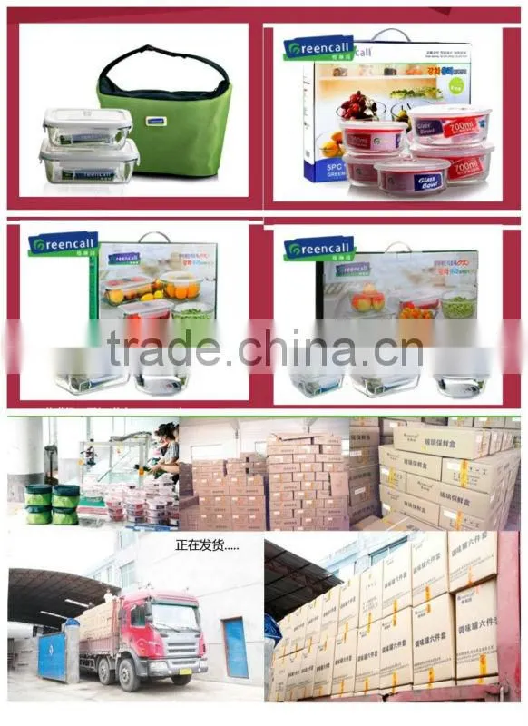 800ml Round microwave safe grade glass food container set with plastic lid