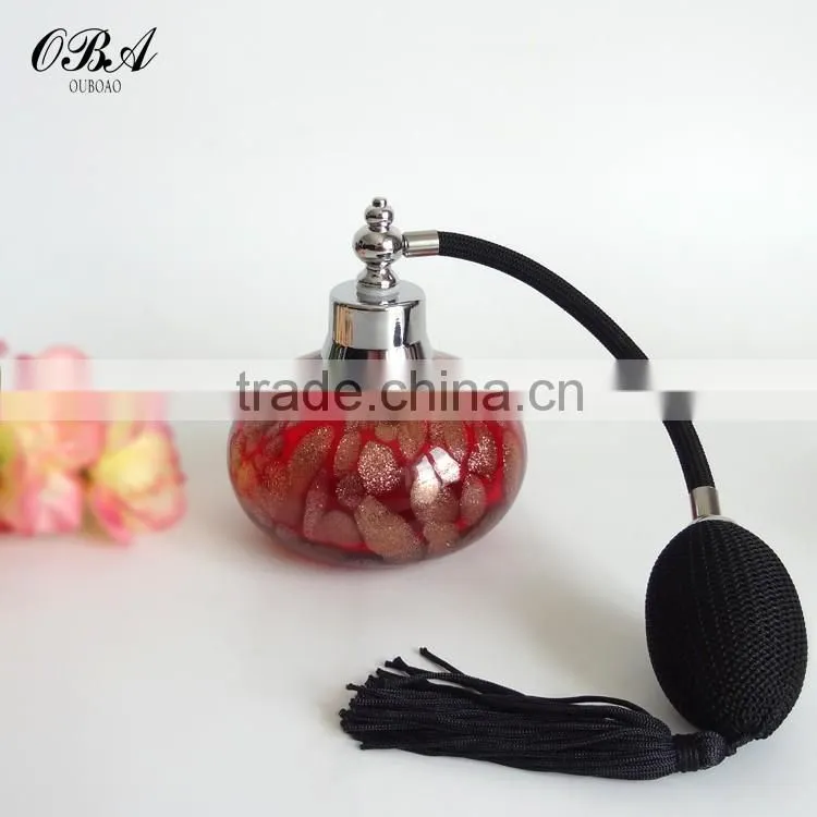 Handmade red gold pot air bag glass perfume bottle / Wholesale 80ml empty glass air bag atomizer perfume bottle