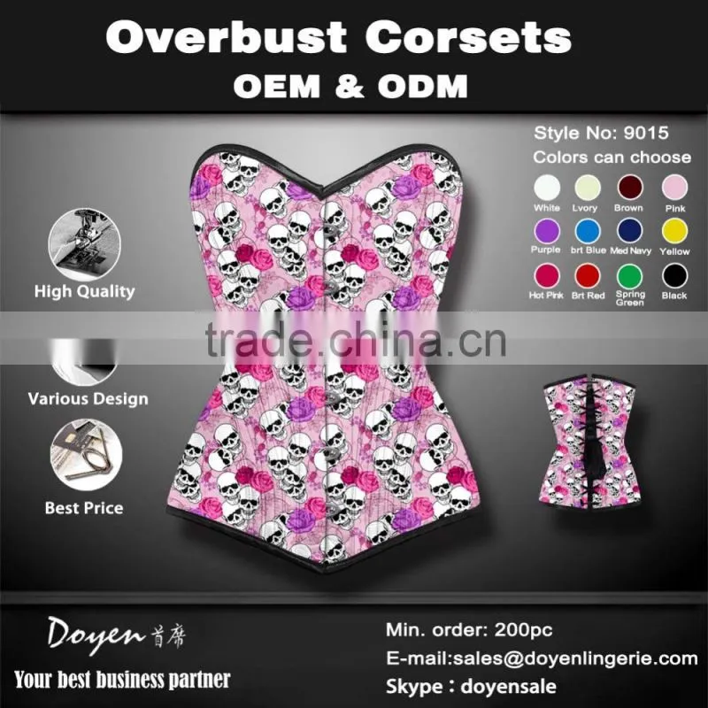 2016 new skull steel boned waist cinchers front zipper corset