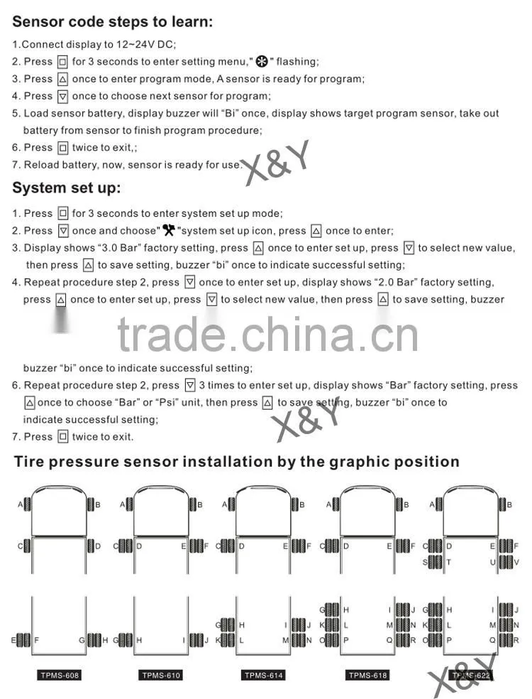 External Sensor WIRELESS TPMS tire pressure monitor system 10 tires truck TPMS XY-TPMS610E