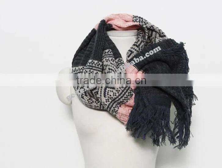 100% acrylic jacquard pattern fashion scarf with tassel