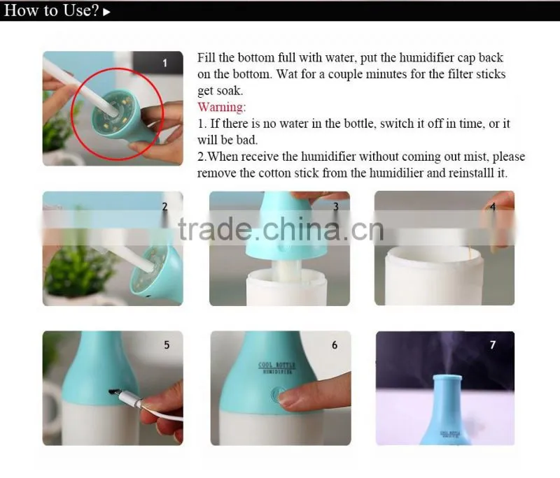 High quality mini humidifier with LED night light and USB humidifier