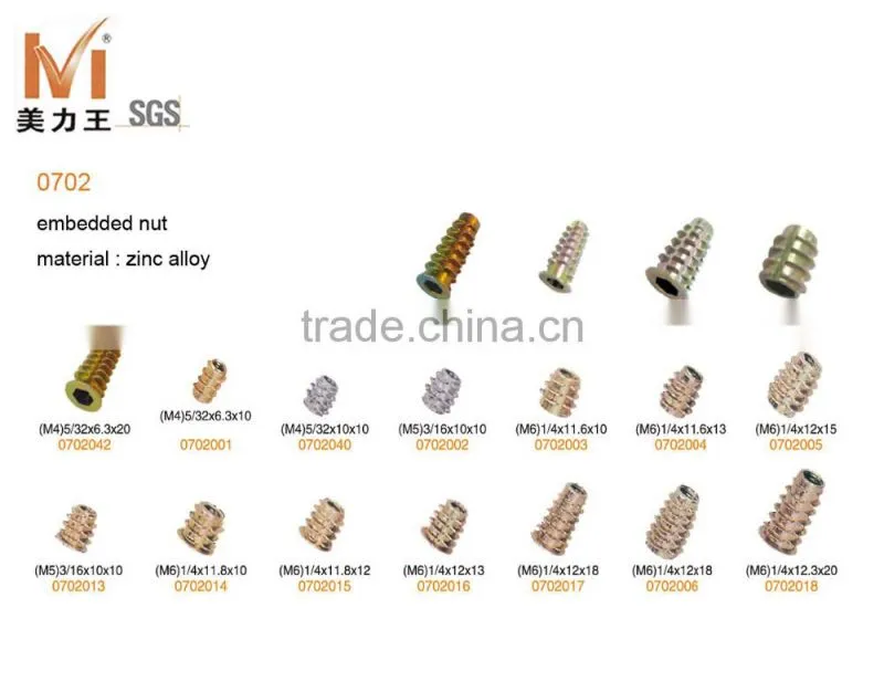 zinc alloy embedded lock nut for wood furniture