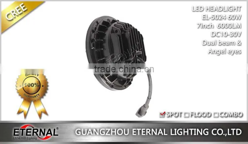 7in 60W dual sealed beam Round LED Headlights for Jeep Wrangler Hummer CJ TJ JK Prewired motorcycle with halo angle eyes