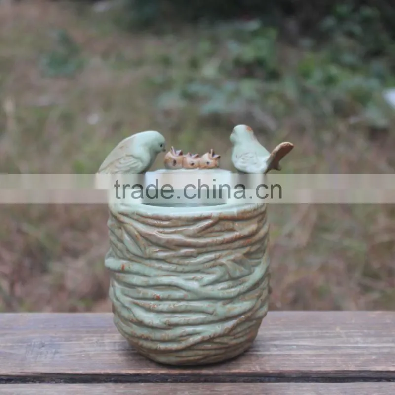 Attractive garden birds nestle shape decorative ceramic planter