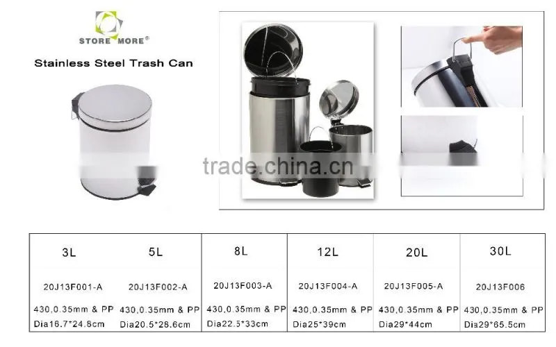 stainless steel pedal bin for 3L