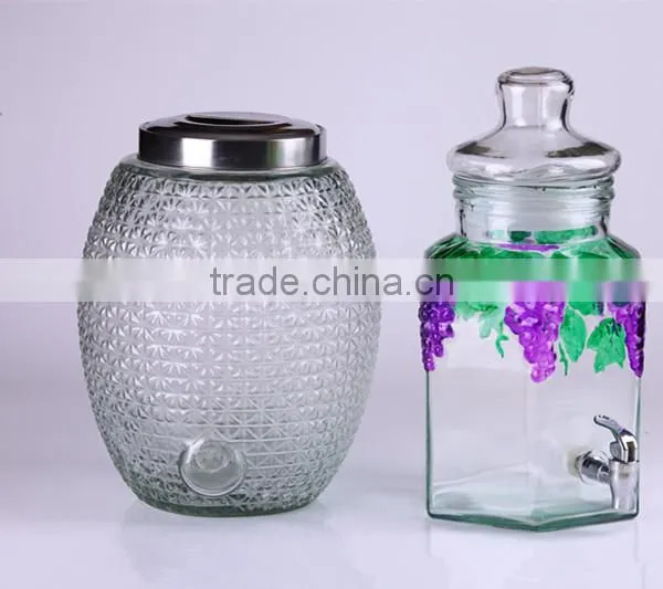 square glass juice jar with plastic tap