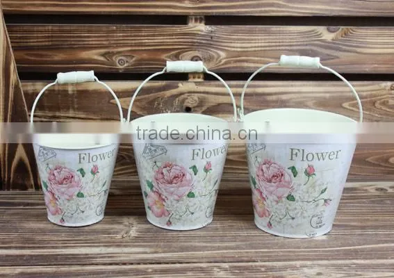 hot selling s/3 antique flower dacal pail, flower metal bucket