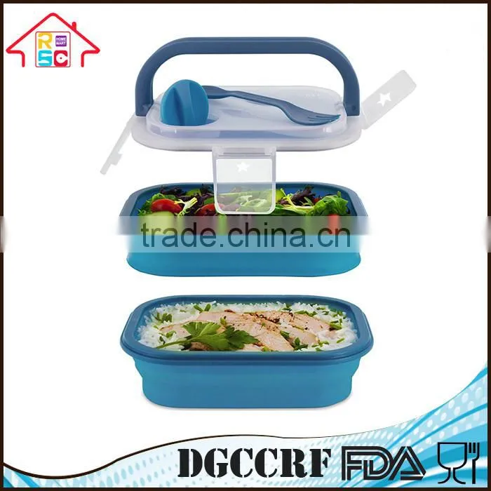 Silicone Collapsible Lunch Bento Box With Spoon and Fork