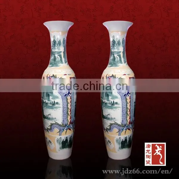 Chinese grisaille painting tall vase flower arrangements