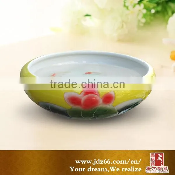 Yellow glazed handpainted lotus porcelain wholesale aquarium fish for garden decoration
