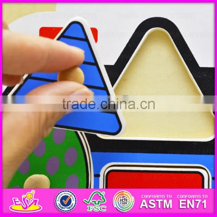2017 New design preschool kids matching geometry wooden jumbo knob puzzle W14M099