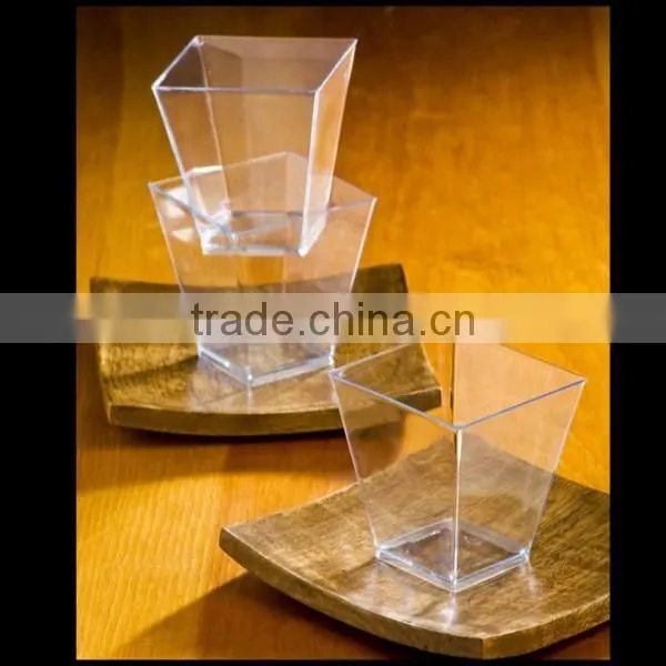Elegant Square Mini 2 oz Clear Tasting Sample Shot Glasses Dessert cups,custom plastic square dessert drinking cup for sale