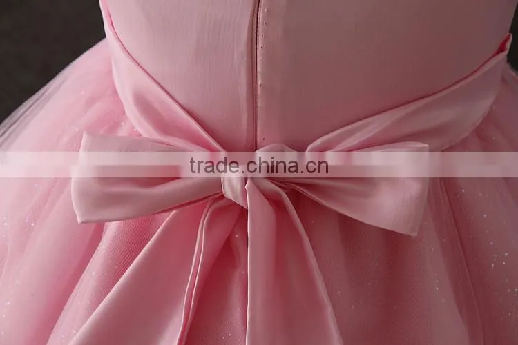 Summer frock designs pictures Baby girls one-piece party dresses Sleeveless Puffy Applique Pink Flower Shiny performance dress