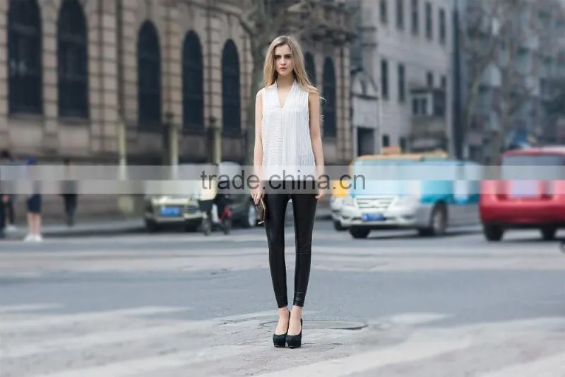 V neck summer coat stripe vest for young ladies latest fashion blouse