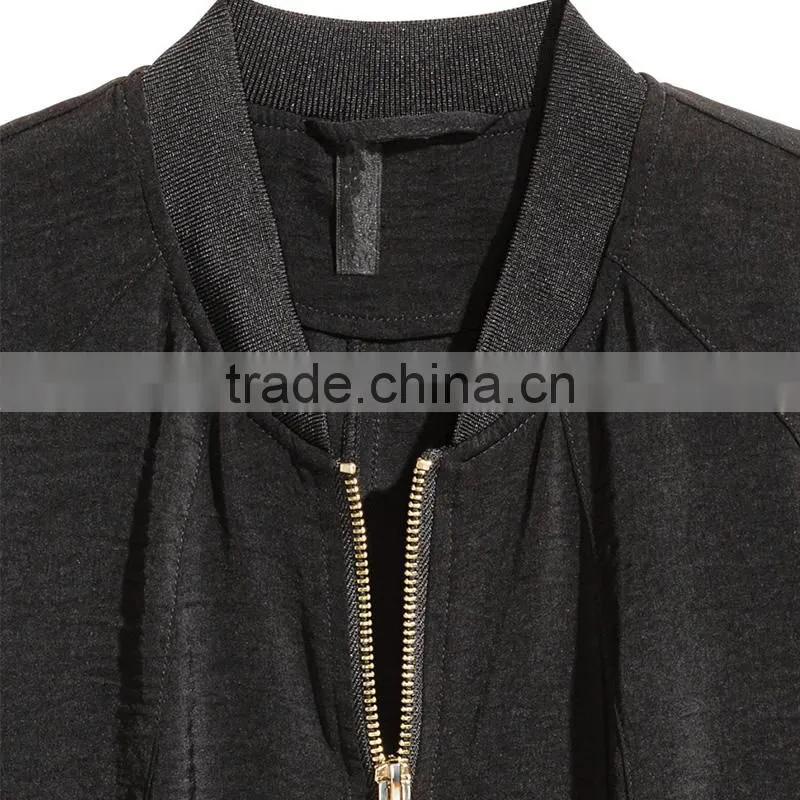 Khaki green soft ribbed collar zip bomber jacket womens thin coats and jackets