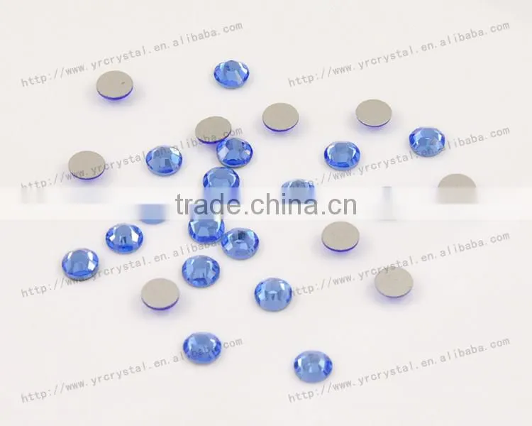 Round shape light sapphire color silver base beads flat back crystals