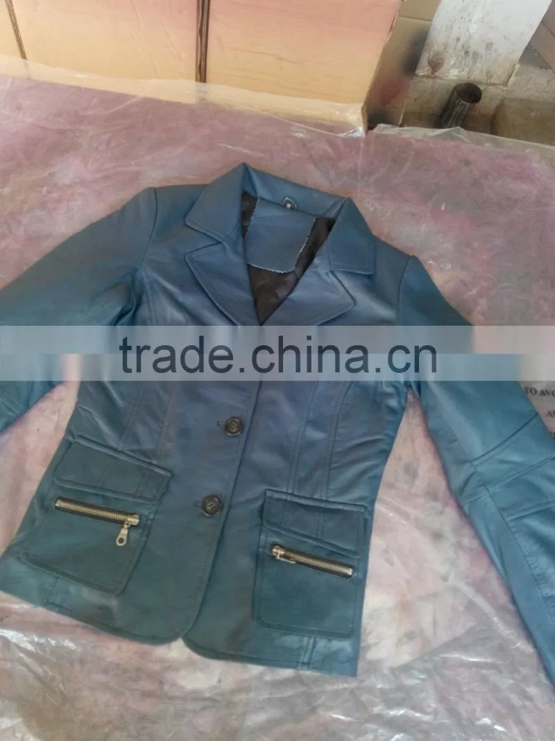 Women leather long coat with front zipper