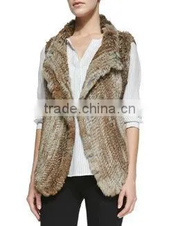 YR321 New RU Design Turn-down Collar Real Natural Knitted Rabbit Fur Vest