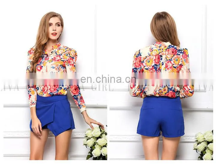 Floral printed sexy chiffon blouse,blouse ladies,chiffon style blouse