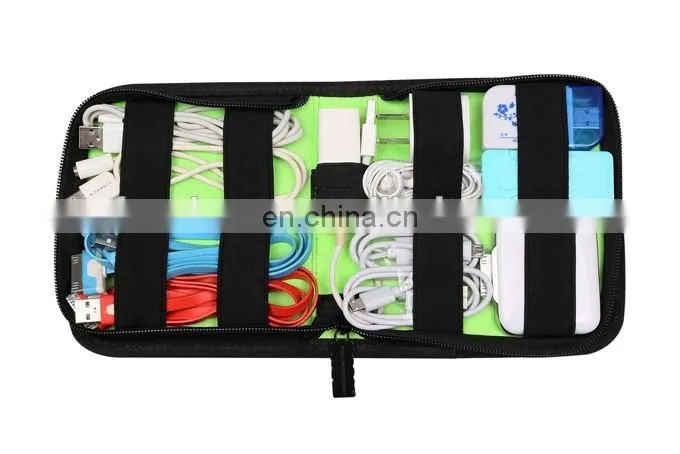 Black Padded 8 Elastic Loops Batteries ChargerCable Organiser Bag