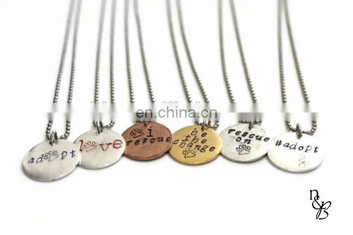 Engraved Frase Disc Pendant Round Imitation Plated Initial Letter Necklace Jewelry