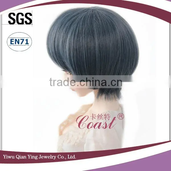 Factory Best grey blue synthetic short straight BJD hair wigs for dolls
