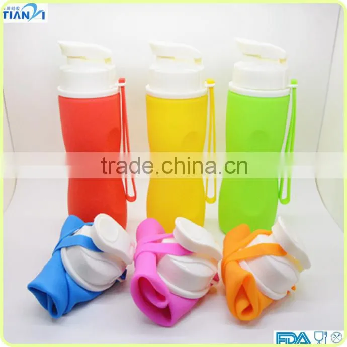 Latest Design Orange BPA Free Non-Toxic Foldable Silicone Collapsible Water Bottle
