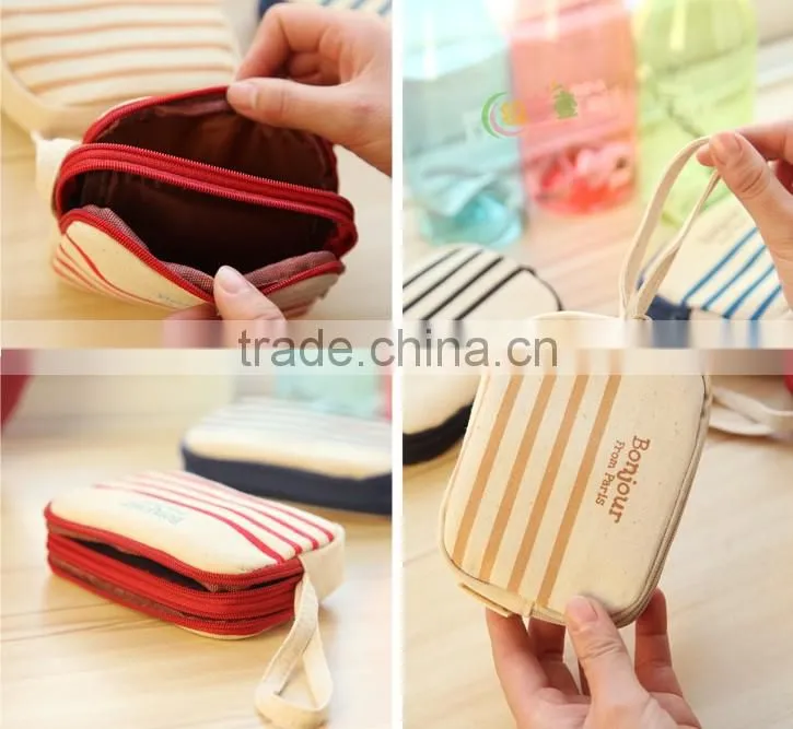 2014 fashion canvas small pouch and canvas coin purse with stripe ,canvas stripe wallet