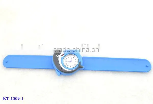 Cute dolphin slap watch with glass face quartz movt silicone strap for child