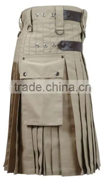 Active Men Khaki Deluxe Utility Fashion Kilt Khaki