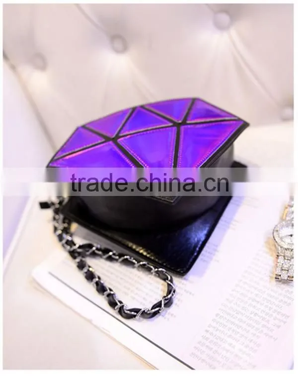 Popular diamond shaped evening bag shining pu chain bag