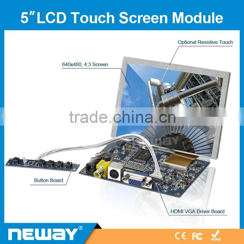 4:3 mini 5 inch 4-wires resistive touch TFT panel skd lcd monitor