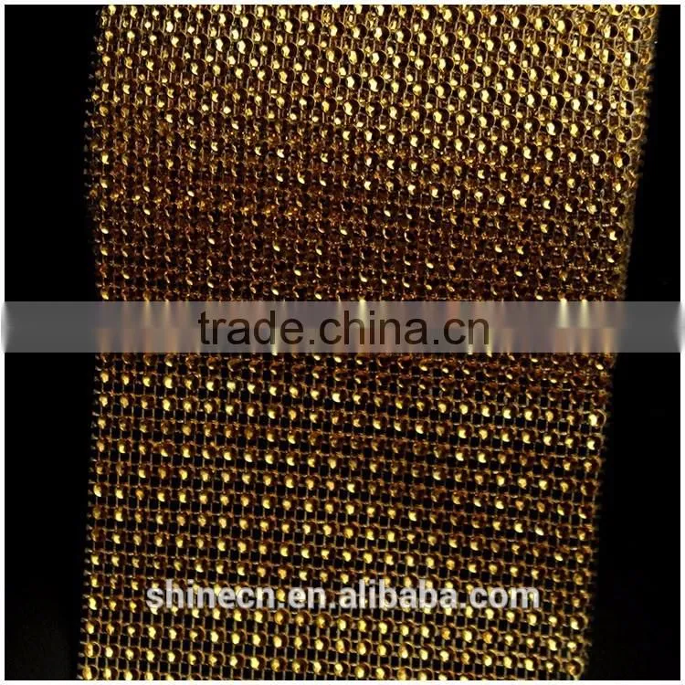 Wholesale 24 raws 3mm acryl gold base hot fix rhinestone mesh/net/sheet, rhinestone mesh trimming
