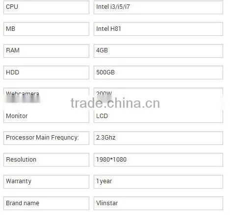 The final thin 18.5 "inch 1920*1080 resolution intel i7 3615 quad core cheap all in one pc desktops