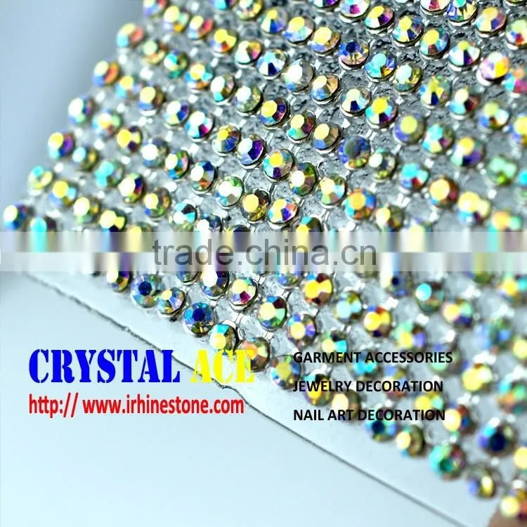 120x45cm Hot Fix Crystal Rhinestone Strass Aluminum Setting Mesh Sheets Trimming