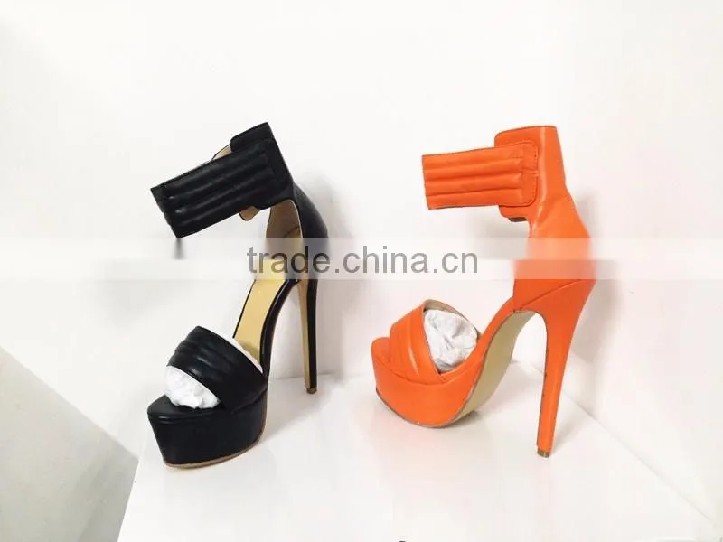 Catwalk Sky High New Sandal 16CM Height Black and Orange Leather Heels High Heel Women Sandals