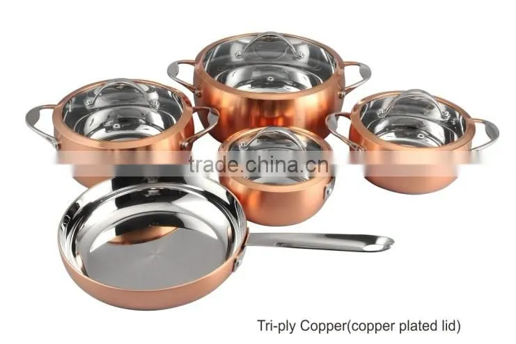 Tri-ply copper sauce pan casserole fry pan