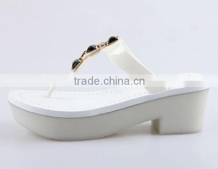 2015 Ladies Hot Sale Plastic Wedge women shoes PVC Jelly Flip Flops Sandals Fashion PVC Material Upper With Nice Buckle