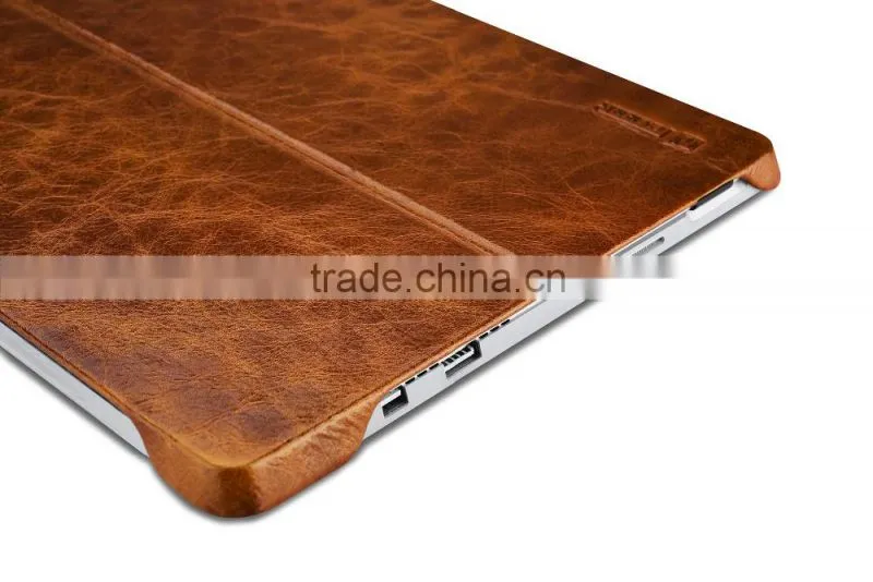 Icarer Vintage Series Luxury Genuine Leather Back cover for Surface Pro 4 Oil wax grain holder leather case for surface pro 4r