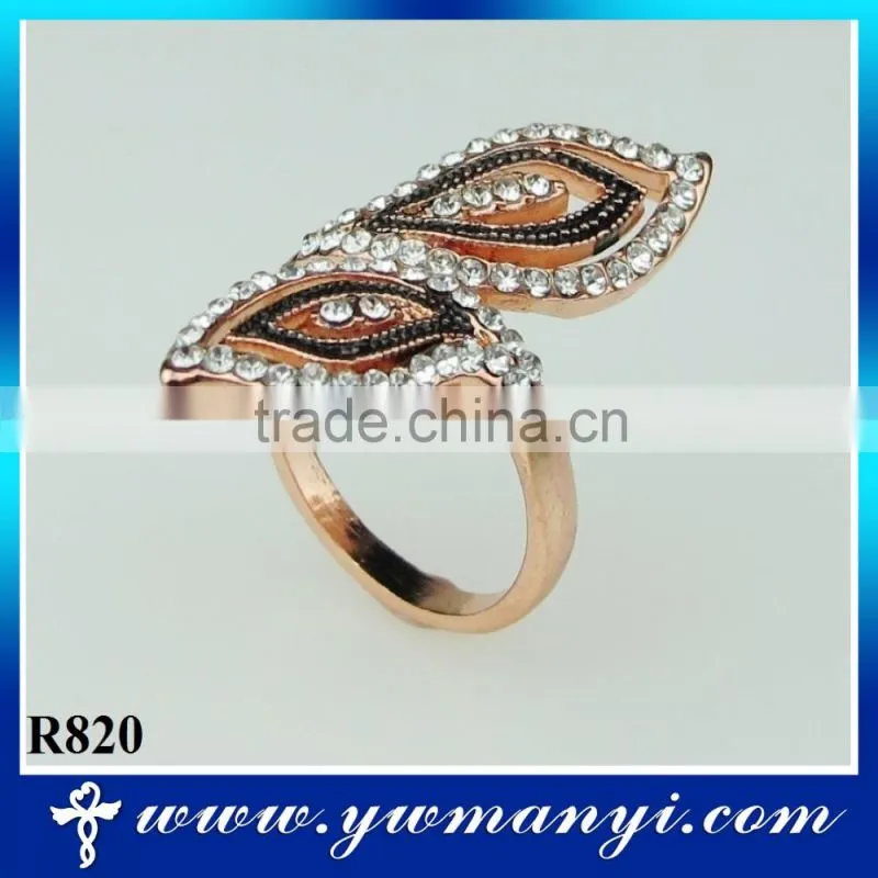 Special leaf shape ring rhinestone rose gold charm ring R820