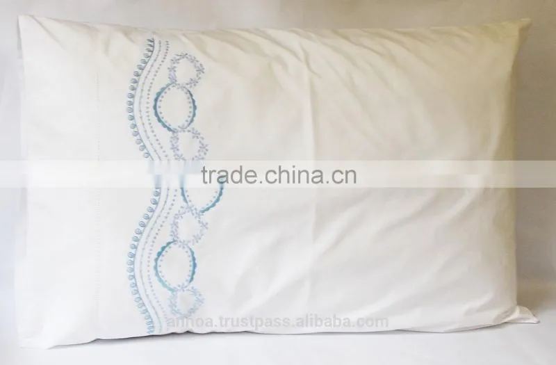 Plain cotton flower embroidered hemstitched pillow cases