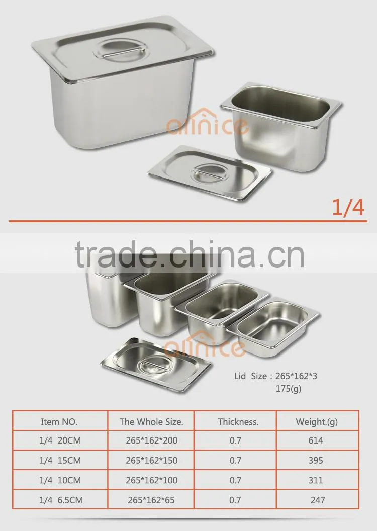 Stainless steel #201 Food Gn pan with 0.5/0.7/1.0mm thickness Stainless Steel Anti-Jam Steam Table Pan,Full size