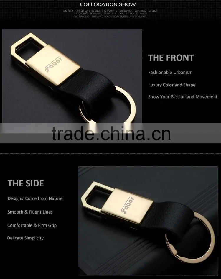 Custom Logo Gold Plating Leather Rotating Keychain