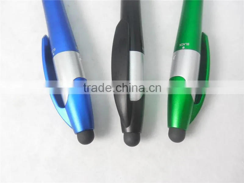 3 color in 1 plastic ballpoint pen with stylus touch tip