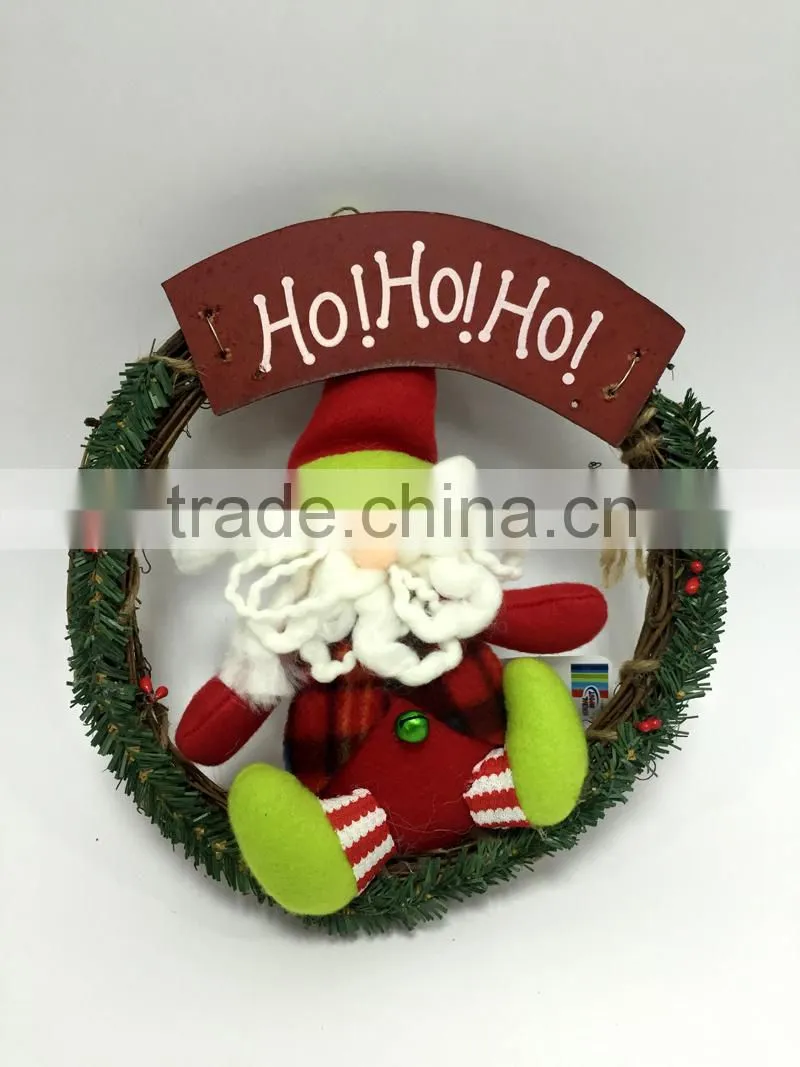 CHRISTMAS DECORATION HANGING RATTAN HOOP SANTA
