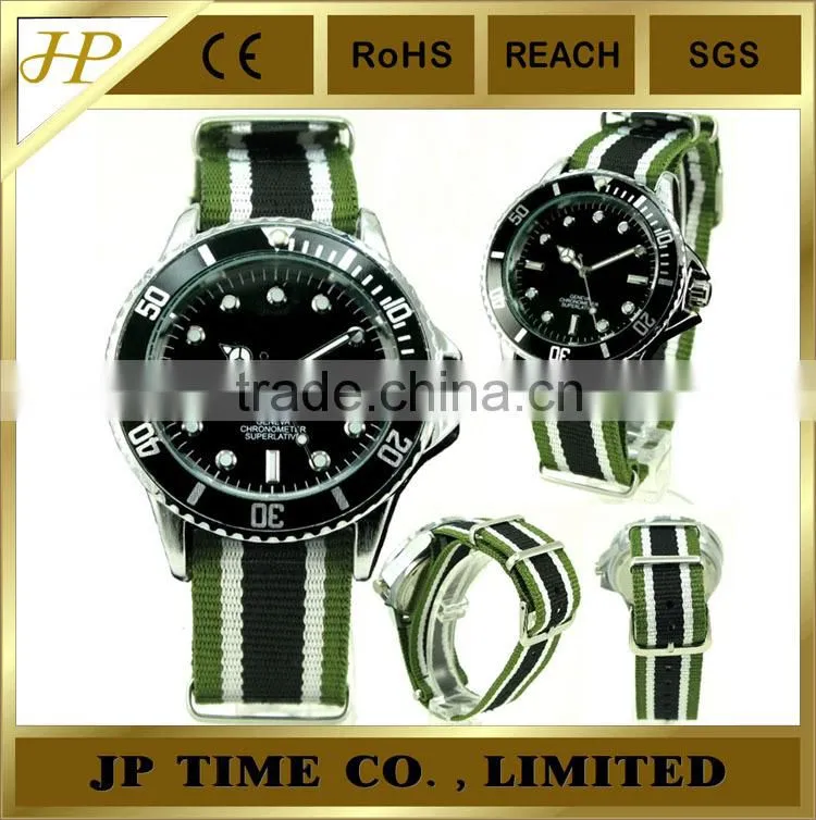 2014 new watch with nylon strap black bezel muiti color watch nylon strap