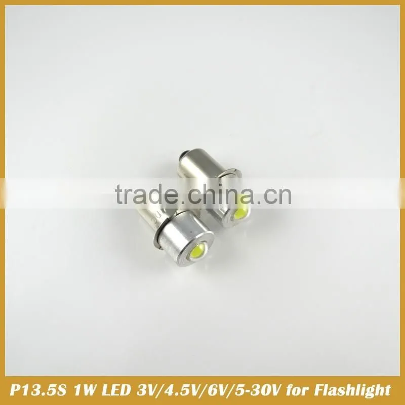 P13.5S 1W LED Torch Globe Bulb 3V/4.5V/6V/5-30V